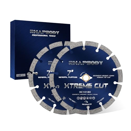 RHAPSODY 7 Inch Diamond Saw Blade 2Pcs, Segmented General Purpose Blade - color: Segmented Blade, size: 7Inch