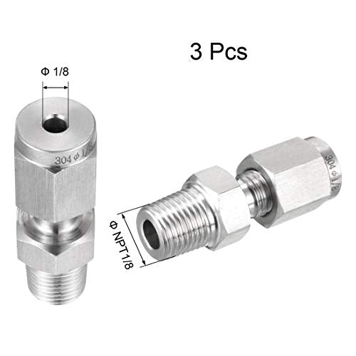 uxcell Compression Tube Fitting, 1/8 NPT Male x Ф1/8 Tube OD with Double Ferrules 3pcs - size: 1/8" x 1/8NPT
