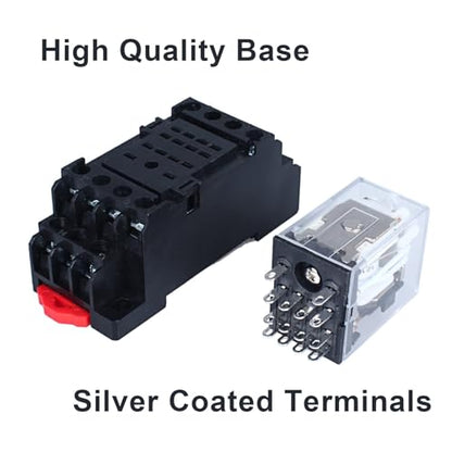 HH54P 12V DC 14-Pin 5A Coil Electromagnetic Power Relay with LED Indicator Light with Base DIN Slotted Aluminum Rail and End Cap - size: 12V 5A 14Pin Relay With Base Din Rail