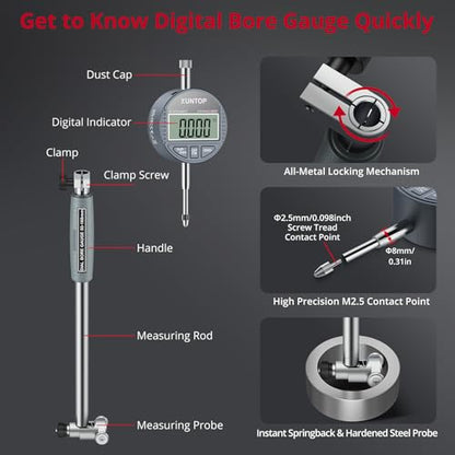 XUNTOP 0.7-6"/0.0005" Digital Indicator Bore Gauge with 5-6"Depth Measuring