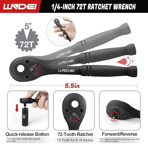 LLNDEI 1/4" Drive Socket Set & Nut Driver Set with Ratchet 38Pcs SAE 5/32" - size: 38PCS SAE