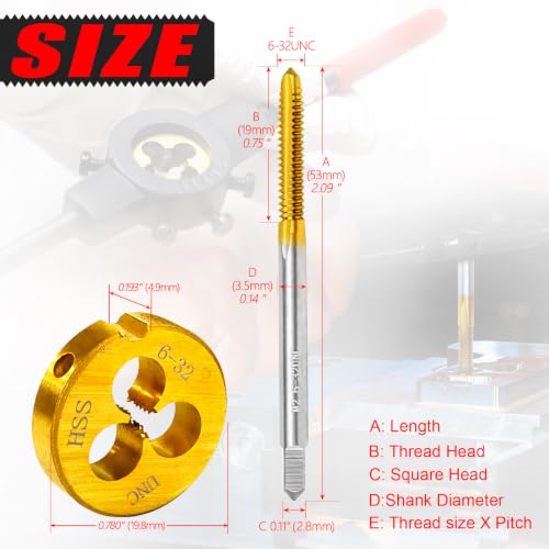 6-32 UNC Tap and Die Set for Metal,M2 HSS Thread Tap and Round Die - size: 6-32UNC