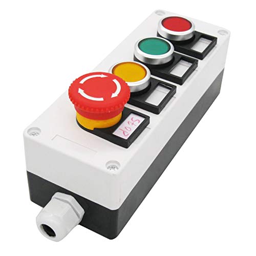 TWTADE/Red Yellow Green Momentary Switch, Red Mushroom Emergency Stop 1NC 1NO Latching Push Button Station Switch Pushbutton Switches 440V 10A hz-11SRYG - color: White 4 style switch with Box, size: 1NO 1NC