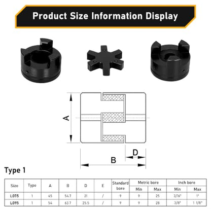 5/8" to 1" L095 Flexible L-Jaw Coupling Log Splitter Pump Coupler
