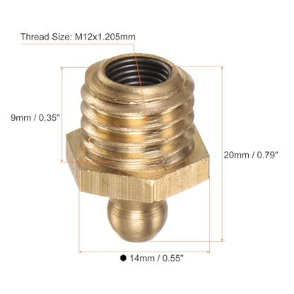HARFINGTON 15pcs Brass Straight Grease Fitting M12x1.75mm Metric Thread Hydraulic Grease Nipple Accessories for Car - size: M12x1.75
