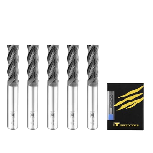 SPEED TIGER ISE Carbide End Mill 1/8” – 4 Flute, Square Nose, AlTiBN Coated, CNC Router Bit for Hardened Steel, Alloy Steel, Stainless Steel – Made in Taiwan, 5-Pack - size: 1/8 in