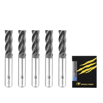 SPEED TIGER ISE Carbide End Mill 1/8” – 4 Flute, Square Nose, AlTiBN Coated, CNC Router Bit for Hardened Steel, Alloy Steel, Stainless Steel – Made in Taiwan, 5-Pack - size: 1/8 in