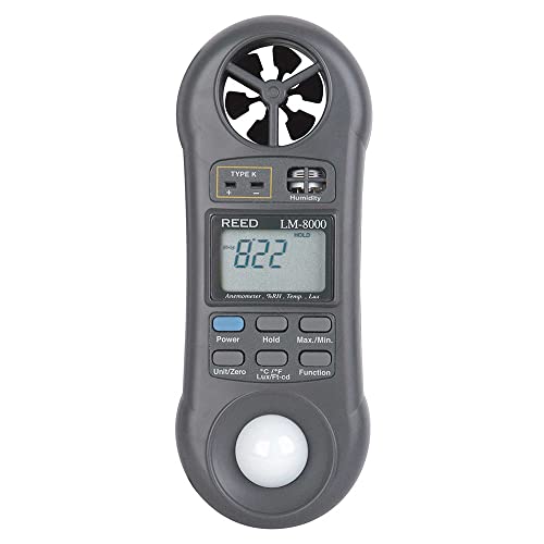 4‑in‑1 Digital Anemometer Handheld Wind Speed Meter, Thermometer, Hygrometer & Light Meter | Air Flow Velocity, Temp (Type K Probe), Humidity & Lux Measurement Data Hold; Model: LM‑8000A