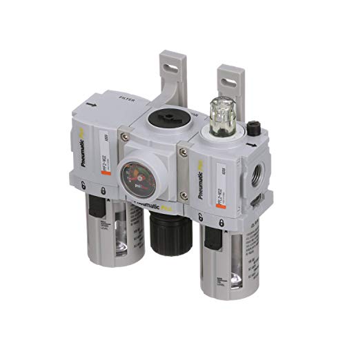 PneumaticPlus PPC2-N02G Mini Compressed Air Filter Regulator Lubricator Combo 1/4" NPT - Poly Bowl, Manual Drain, Embedded Gauge
