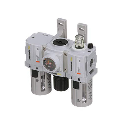 PneumaticPlus PPC2-N02G Mini Compressed Air Filter Regulator Lubricator Combo 1/4" NPT - Poly Bowl, Manual Drain, Embedded Gauge
