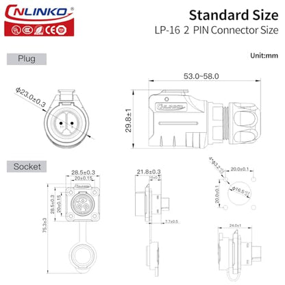 CNLINKO LP-16 2-Pin Waterproof Connector, Screw-in Design Circular Connector IP68 Quick Plugging Aviation Connector, PIN Partitioned Connector M16 Flange Socket (LP16 2 Pin) - size: LP-16 2-Pin Screwing