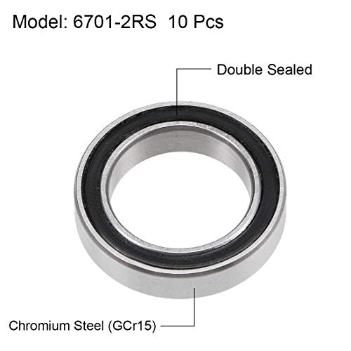 uxcell 6701-2RS Deep Groove Ball Bearings Z2 12mm x 18mm x 4mm Double Sealed Chrome Steel 10pcs - size: 12x18x4mm