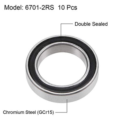 uxcell 6701-2RS Deep Groove Ball Bearings Z2 12mm x 18mm x 4mm Double Sealed Chrome Steel 10pcs (Pack of 2) - size: 12x18x4mm (Pack of 2)