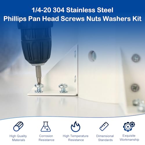 8 Sets 1/4-20 x 2 Pan Head Machine Screws Nuts Washers Assortment Kit - size: 1/4-20 x 2"