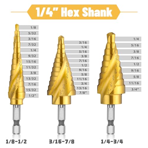 5PCS Spiral Flute Titanium HSS Step Drill Bit Set for Metal Unibit - size: Spiral 5PCS Set