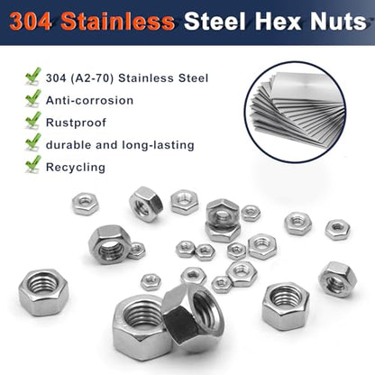 ZQZ 510 Pcs SAE & Metric Hex Nut Assortment Kit;304 Stainless Steel Nut Set - size: SAE and Metric Hex Nuts Assortment;510 PCS