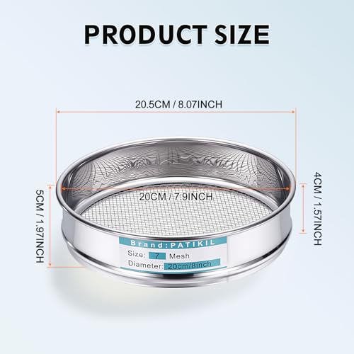 PATIKIL Lab Sieve 7 Mesh(2.8mm) 7.9"(20cm) Diameter Sifting Screen - size: 7 Mesh(2.8mm)/7.9"
