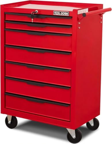 7-Drawer Toolbox with Wheels, Rolling Toolbox - color: Red-7