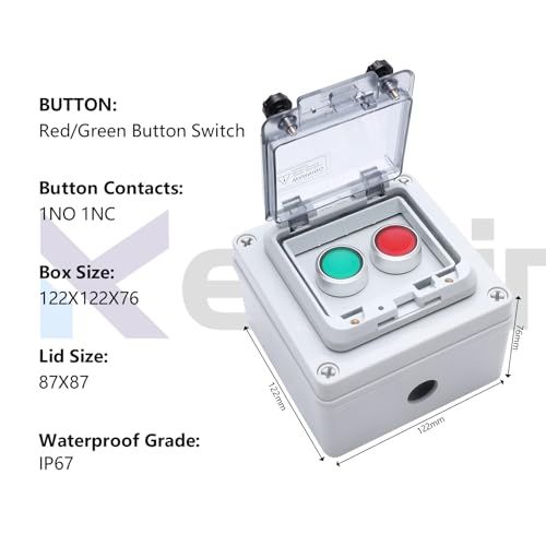 Button Box Green +Red Momentary Push Button Switch with Protective Cover IP67 Outdoor Waterproof Anti-misoperation Switch Button Switch Station Box
