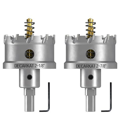 2-Pack 2-1/8" TCT Hole Saws for Hard Metal, Heavy Duty 54mm Tungsten Carbide Tipped Hole Cutters Set with Spring-Loaded Pilot Drill Bits for Stainless Steel, Metal, Iron, and Plastic. - size: 2-1/8" (55mm) X 2Pcs
