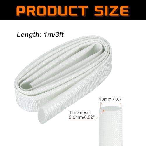 MECCANIXITY 3ft Braided Cable Sleeve, 0.7" ID 200C Heat Resistant 1500V Fiberglass Wire Insulation Cord Protector Organizer Wires Management for Motor Engine Fuel Line, White - color: White, size: 3ft-18mm