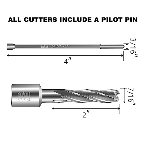 SALI Annular Cutter Diameter 7/16 Inch with Weldon Shank 3/4" (with 2 Flats) Cutting Depth 2" Mag Drill Bit for Magnetic Drill Press HSS Fully Ground Drill with One 3/16"*4" Pilot Pin - size: 7/16"*2"