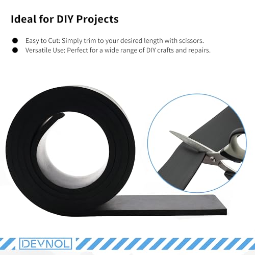 DEVNOL Neoprene Rubber Strip 1/2 (.500)" Thick X 2" Wide X 5'Long Grade 65A for Gasket, Surface Protection, Sealing - size: 1/2" x 2" x 5'