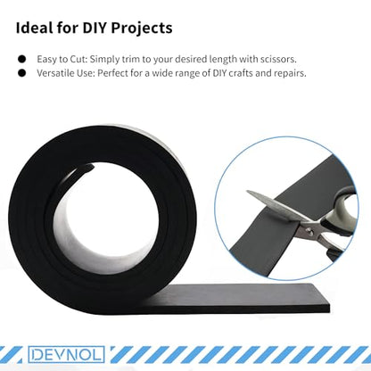 DEVNOL Neoprene Rubber Strip 1/4 (.250)" Thick X 2" Wide X 5'Long Grade 65A for Gasket, Surface Protection, Sealing - size: 1/4" x 2" x 5'