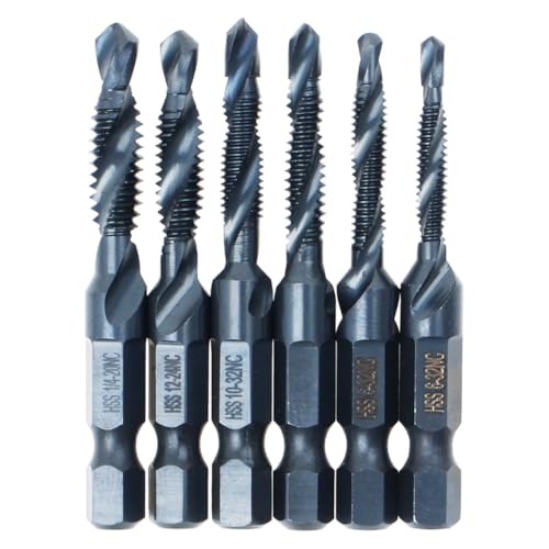 6 Pack Drill Tap Bit Set Black Nitride Coated SAE 6-32 to 1/4-20 NC Combo