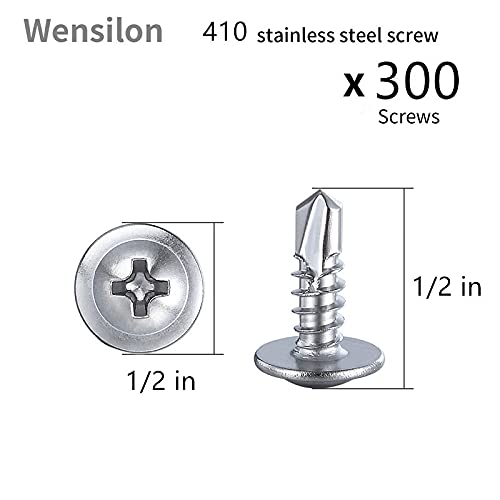 Wensilon（300pcs）#8×1/2”for Sheet Metal Self-Tapping Screws 410 Stainless Steel Truss Head High-Strength Quick Tapping Screws - color: Silver, size: #8X1/2"