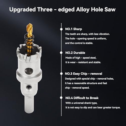 Hole Saw 15/16" (24mm) Heavy Duty Carbide with 2 Pilot Drill Bits - Metal Hole Cutter Cuts Stainless Steel, Iron, Copper, Brass, Plastic - size: 24mm|15/16"