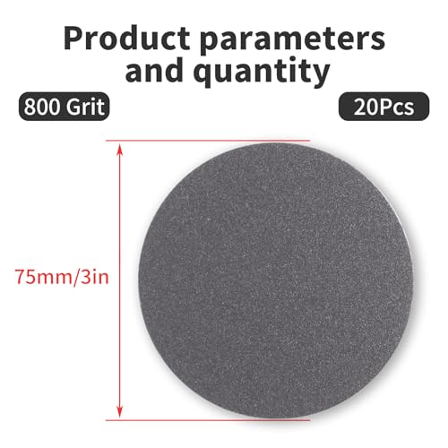 20 Pcs 3 Inch 800 Grits No Hole Hook and Loop Sanding Discs, Silicon Carbide Wet Dry Flocking Sandpaper for Random Orbital Sander, Wood, Car, Metal, Plastic, Paint Polishing - style: 800 Grit