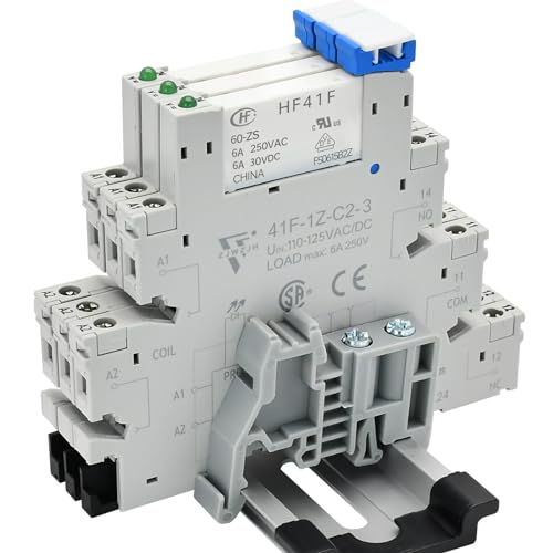UL Listed 110V Relay Miniature Power Relay 110V-120V AC HF41F/60-ZS 1NO 1NC 6Amp SPDT with LED Indicator, Socket Base, DIN Rail Relay 110V 3Pcs - size: 110V AC/DC