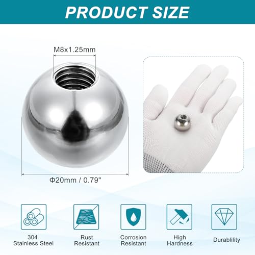 PATIKIL M8 x 20mm Ball Nuts Knob, 304 Stainless Steel Round Solid Silver Light Fixture Decorative Screw Cap Cover Machinery Hardware - size: M8x20mm