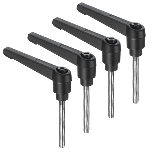 uxcell 4pcs Clamping Lever Handles, M5 x 55mm 304 Stainless Steel Threaded Male Stud, Adjustable Handles Locking Quick Release Ratchet Push Button Bolt Knobs, Black - size: M5 x 55mm