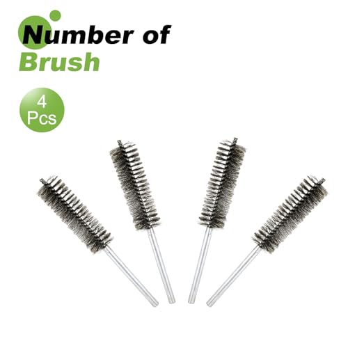 HARFINGTON 4pcs Wire Bore Brush Set 8 Inch Length 1.2 Inch Shank Stainless Steel Bristles Cleaning Brush for Clean Car Part Tube Kitchen Garage - size: 8 x 1.2 Inch