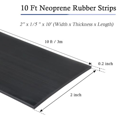 LSGCQ Neoprene Rubber Strips with Adhesive Backing Rubber Sheets - size: 2” Wide x 1/5" Thick x 10' Long