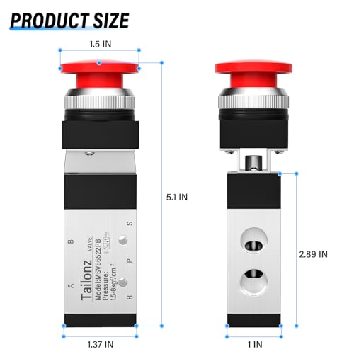 TAILONZ PNEUMATIC 1/4”NPT Automatic reset type Push Button 5 Way 2 Position Pneumatic Control Mechanical Valve - size: 5 Way 2 Position