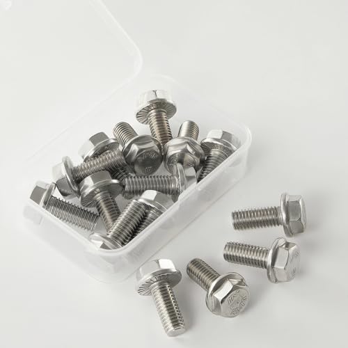 M10x1.5 x 20mm Flanged Hex Head Bolts, 304 Stainless Steel (A2-70), Bright Finish, Fully Threaded, Hexagon Head Flange Bolts, Quantity 10 - size: M10 x 20mm(10PCS)