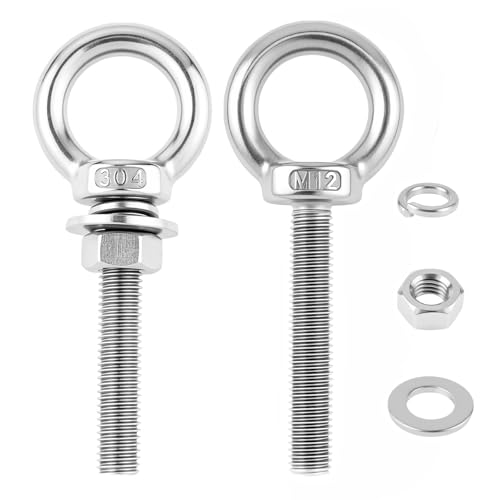 2 Pcs M12 Stainless Steel Eye Bolts with Nuts, 1/2" x 2.76" M12 x 70mm - size: M12x70mm (1/2"x2.76")