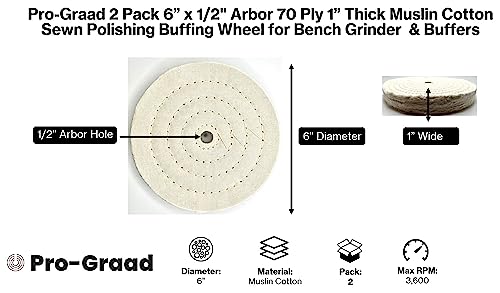 Buffing Wheel 6" x 1" Thick, Fine Muslin, 70 Ply, 2 Pack