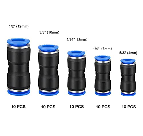 WAFJAMF 50 Pcs Straight Push Connectors 4-12mm Quick Release Hose Fittings - size: 50 Pcs