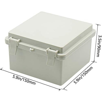 Zulkit Junction Box ABS Plastic Dustproof Waterproof IP65 Electrical Boxes Hinged Shell Outdoor Universal Project Enclosure with 2 Cable Glands 5.9 x 5.9 x 3.5 inch (150x150x90 mm) - size: 5.9" x 5.9" x 3.5"