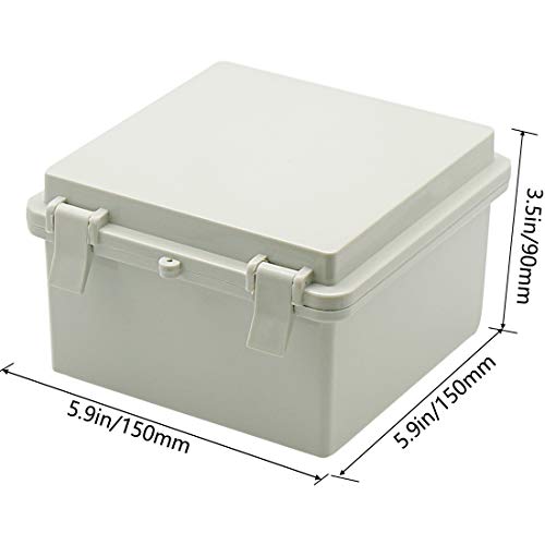 Zulkit Junction Box ABS Plastic Dustproof Waterproof IP65 Electrical Boxes Hinged Shell Outdoor Universal Project Enclosure with 2 Cable Glands 5.9 x 5.9 x 3.5 inch (150x150x90 mm) - size: 5.9" x 5.9" x 3.5"