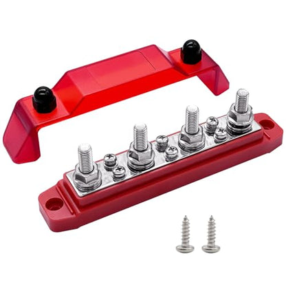 Ampper 4 x M8 Posts Power Distribution Block BusBar 6 M4 Screws, 6.3" Red - color: Red, size: 4M8+6M4