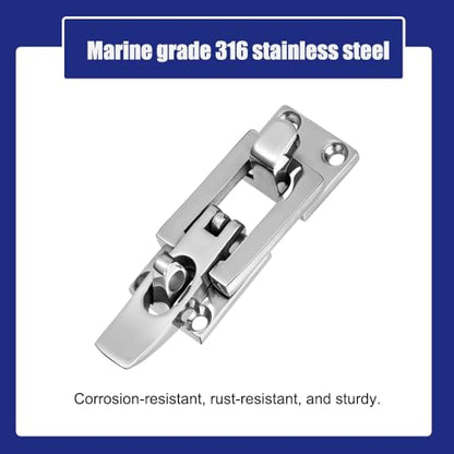 Marine Anti-Rattle Square Latches for Boat Door Hatch, Hold Down Clamp Latches, Lockable, Sturdy Construction, 316 Stainless Steel, with Screws