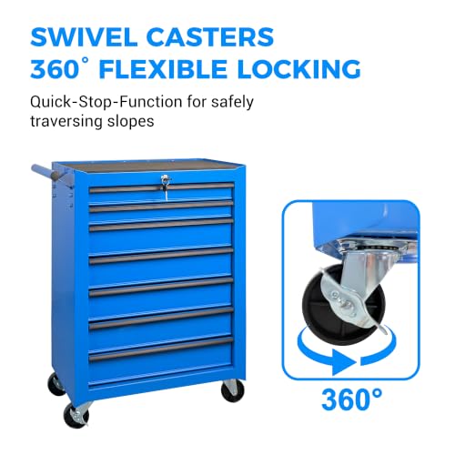 7 Drawers Rolling Tool Chest with Drawers & Lock - color: 7-drawer-blue-a
