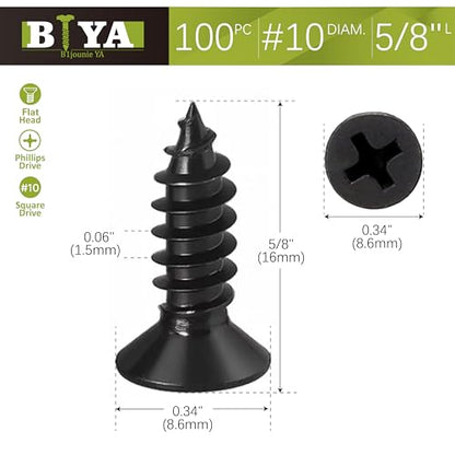 Black Screws,100 PCS #10X5/8 Stainless Steel Phillips Flat Head Screws - color: Black, size: #10x5/8"