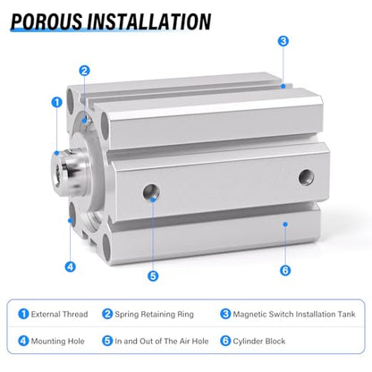 TAILONZ PNEUMATIC 50mm Bore 25mm Stroke Pneumatic Small Thin Cylinder Aluminum Pneumatic Air Cylinder SDA50-25 - size: Bore:50mm Stroke:25MM