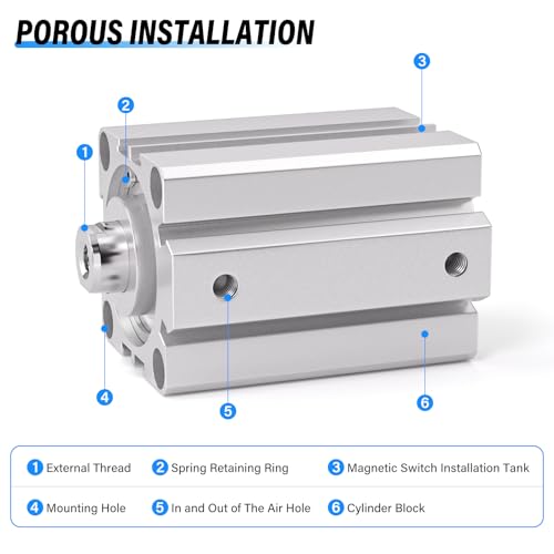 TAILONZ PNEUMATIC 50mm Bore 50mm Stroke Pneumatic Small Thin Cylinder Aluminum Pneumatic Air Cylinder SDA50-50 - size: Bore:50mm Stroke:50MM
